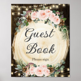 Rustikales Blush Floral verzaubertes Wald Gästebuc Poster