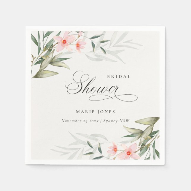 Rustikales Blush Greenery Blumenbunch Brautparty Serviette (Vorderseite)