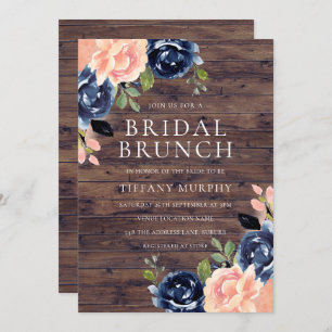 Rustikales Blush Navy Blues Brautparty Brunch Einladung
