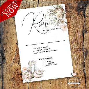 Rustikales Blush Wasserfarbe Cowboy Stiefel & Wild RSVP Karte