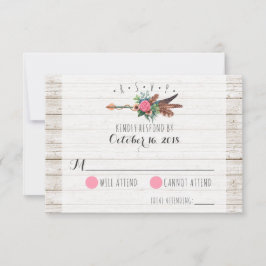 Rustikales Bohemisch Feathers Arrow Wedding RSVP Karte