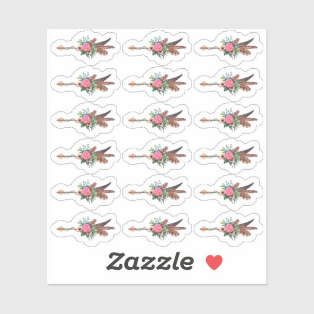 Rustikales Bohemisch Federn Arrow-Planer Aufkleber (Blatt)