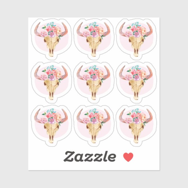 Rustikales Bohemisches Kuhschädel - Planierschild Aufkleber (Blatt)