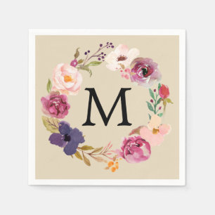 Rustikales Boho Aquarellfarben-Blumenmuster-Monogr Serviette