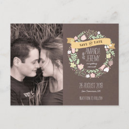 Rustikales Boho Blume Wreath Foto Save the Date Ankündigungspostkarte