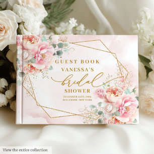 Rustikales Boho Blush Pink Gold Glitzer Brautparty Gästebuch
