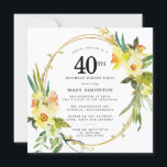 Rustikales Boho Daffodil 40. Geburtstags Dinner Pa Einladung<br><div class="desc">Die wunderschöne Blumenstruktur im Frühling mit ihren gelben und weißen Daffodien schmückt einen rustikalen Rahmen. Die üppige Vegetation und die üppigen Stiele verleihen dem Hotel ein modernes Boho-Ambiente. Die Rückseite des 40. Geburtstags-Dinner Einladung ist hell sonnig gelb. Perfekte Wahl für eine Geburtstagsfeier im Frühjahr.</div>
