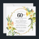 Rustikales Boho Daffodil 60. Geburtstag Abendessen Einladung<br><div class="desc">Die wunderschöne Blumenstruktur im Frühling mit ihren gelben und weißen Daffodien schmückt einen rustikalen Rahmen. Die üppige Vegetation und die üppigen Stiele verleihen dem Hotel ein modernes Boho-Ambiente. Die Rückseite der 60. Geburtstagsdinner-Einladung ist hell sonnig gelb. Perfekte Wahl für eine Geburtstagsfeier im Frühjahr.</div>