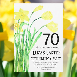 Rustikales Boho Daffodil 70th Floral Elegant Gebur Einladung