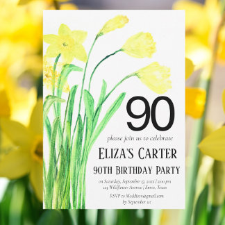 Rustikales Boho Daffodil 90th Floral Elegant Gebur Einladung