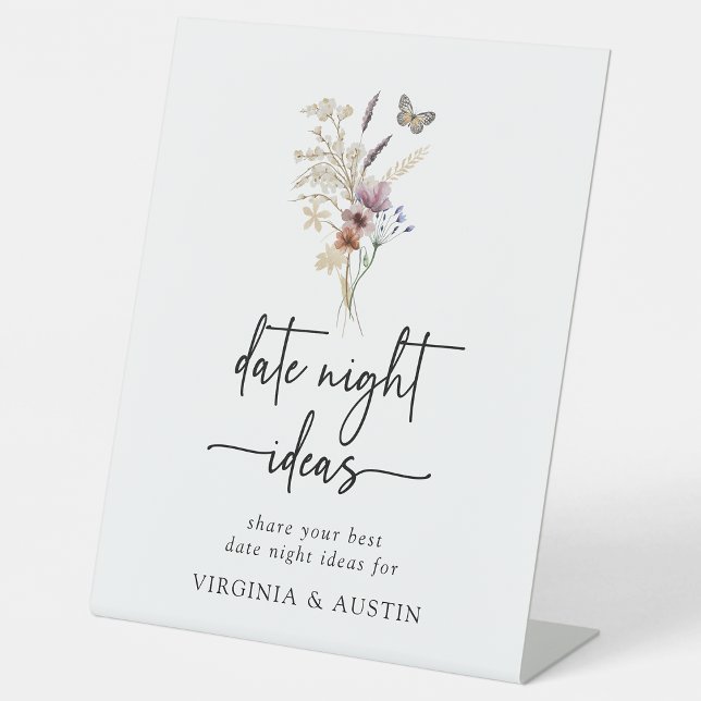 Rustikales Boho Datum Nacht Zeichen Sockelschild (Rustic Boho Floral Date Night Sign with Butterfly by Painted Paperie
)