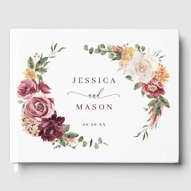 Rustikales Boho Fall Burgund Hochzeit Gästebuch (Vorderseite)