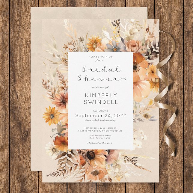 Rustikales Boho Fall Floral Frame Brautparty Einladung (Rustic Boho Fall Floral Frame Bridal Shower Invitation)