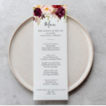 Rustikales Boho farbenprächtiges Blumendinner Menükarte<br><div class="desc">Diese rustikale bohenhafte,  bunte Speisekarte mit Blumenkost ist perfekt für eine moderne Hochzeit. Das Design besteht aus rosafarbenen,  lila,  roten und bordeauxfarbenen,  in eleganten Bouquets mit grünem Blätterdach aufgehauenen Bäckereien,  die die natürliche Schönheit inspiriert haben. Dieses Menü kann für Hochzeitsempfang,  Probe Dinner,  Brautparty oder jede Veranstaltung verwendet werden.</div>