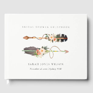 Rustikales Boho Feather Floral Arrow Brautparty Gästebuch