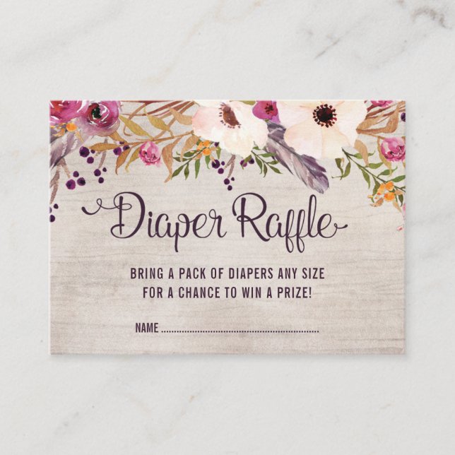 Rustikales Boho Floral Diaper Raffekarte Tribal Ba Begleitkarte (Vorderseite)