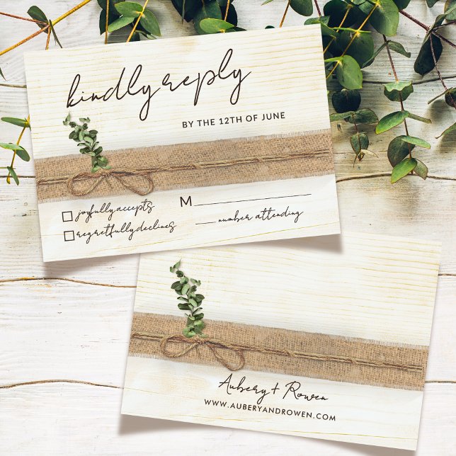 Rustikales Boho Floral Öko Wood Eukalyptus Wedding RSVP Karte (Von Creator hochgeladen)