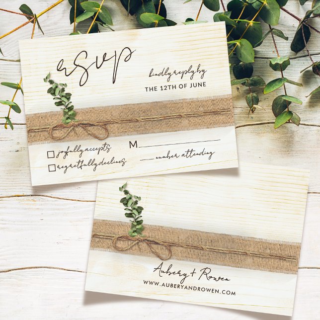 Rustikales Boho Floral Öko Wood Eukalyptus Wedding RSVP Karte (Von Creator hochgeladen)