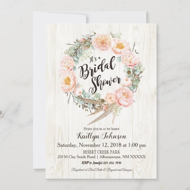 Rustikales Boho Floral Wreath Brautparty Einladung (Vorderseite)