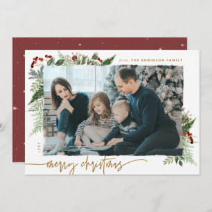 Rustikales Boho Greenery Gold Dry Brush Effect Fot Feiertagskarte