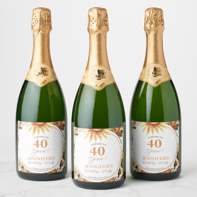 Rustikales Boho Herbst Sonnenblume 40. Geburtstag  (Flaschen)