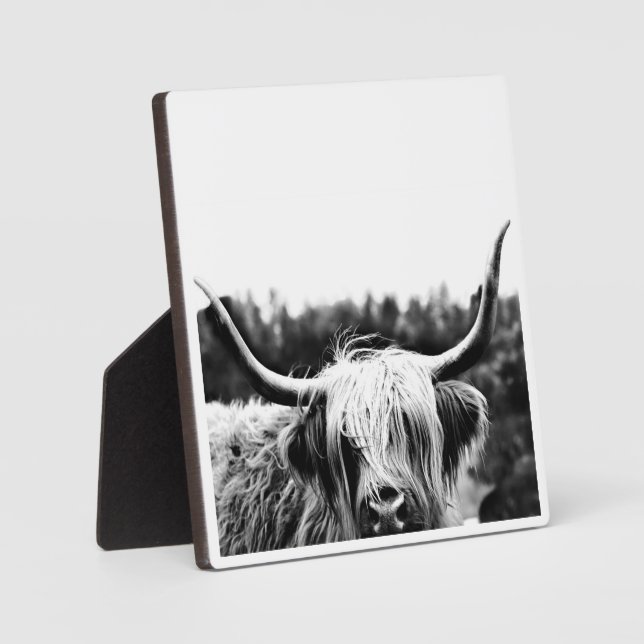Rustikales Boho Highland Cow Plaque Fotoplatte (Vorderseite)
