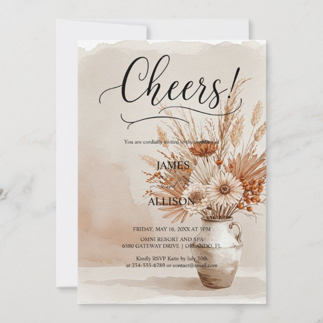 Rustikales Boho jubelt neutrale Blumeneinladung Einladung (Vorderseite)