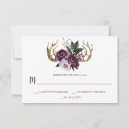 Rustikales Boho Lila Pflaumenrosa Peonies Antlers RSVP Karte