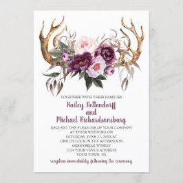 Rustikales Boho Lila Plum Peonies Antlers Wedding Einladung