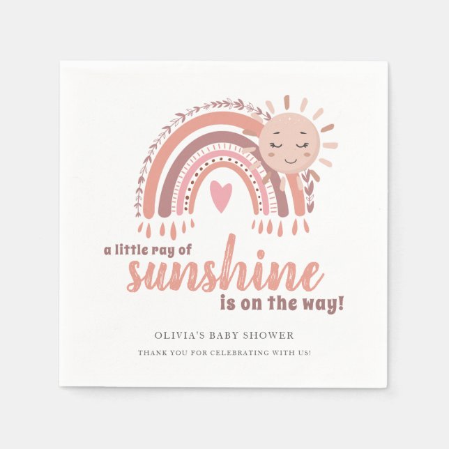 Rustikales Boho Minimalistisch Pink Baby Dusche Serviette (Vorderseite)