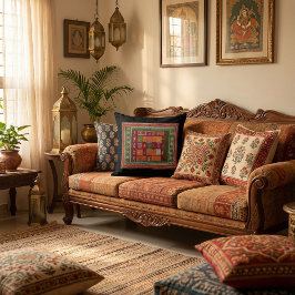 Rustikales Boho-Muster geometrisches Blumenmuster Kissen