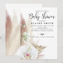 Rustikales Boho Pampas Grass Orchid Baby Dusche Einladung