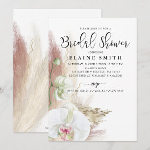 Rustikales Boho Pampas Grass Orchid Brautparty Einladung