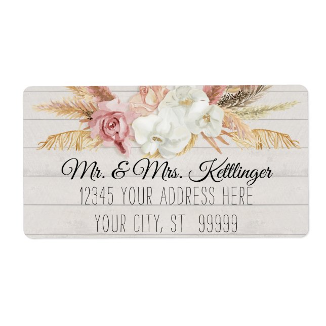 Rustikales Boho Pampas Palm Blush Blumengrün Holz (Vorne)