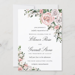Rustikales Boho Pink und Lila Rose Blumenhochzeit Einladung