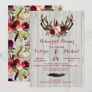 Rustikales Boho Probe Dinner mit Blumenstrauß Einladung