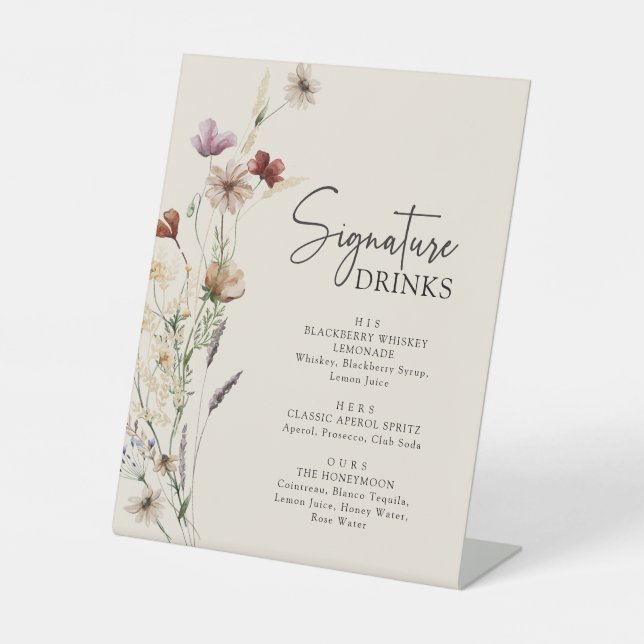 Rustikales Boho Signature Drinks Pedestal-Zeichen Sockelschild (Vorderseite)