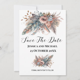 Rustikales Boho Silver & Pink Floral Save The Date