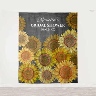 Rustikales Boho Sonnenblume Grau Brautparty Hinter Wandteppich