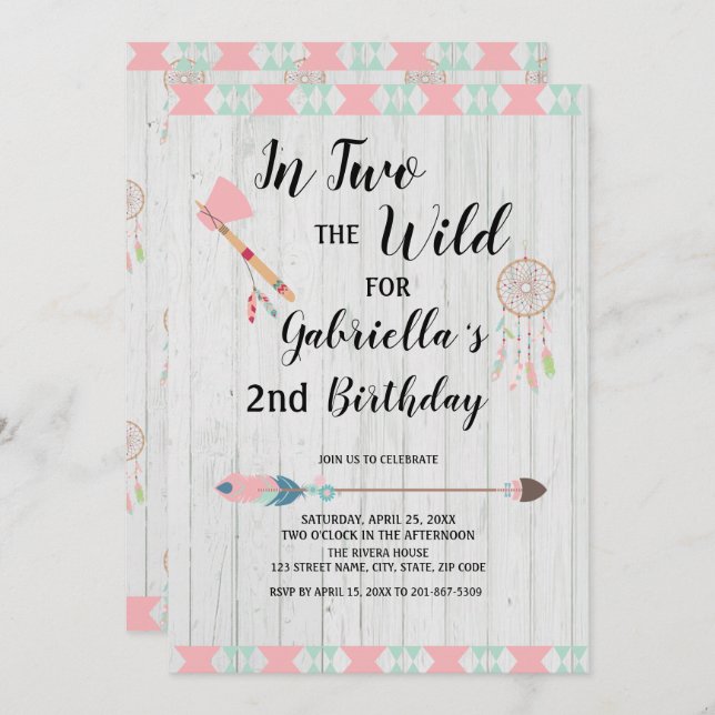 Rustikales Boho Stammes- in ZWEI der wilde 2. Einladung (Vorne/Hinten)