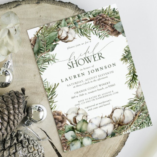 Rustikales Boho Winter Greenery Pinecone Brautpart Einladung (Bridal Shower Invitation!)