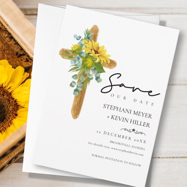 Rustikales Boho Wood Sonnenblumen Grünkreuz Hochze Save The Date (Von Creator hochgeladen)