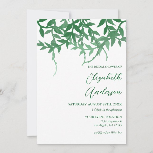 Rustikales botanisches Blätter Brautparty Einladung (Vorderseite)