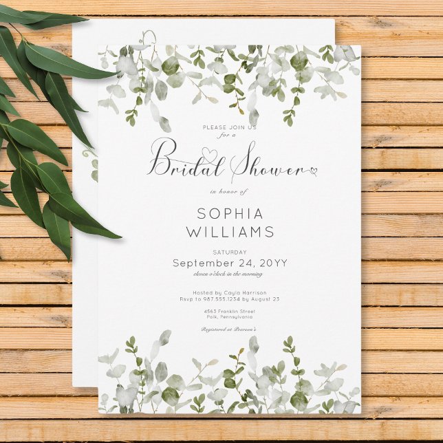 Rustikales botanisches Brautparty Einladung (Rustic Botanical Greenery Bridal Shower Invitation)