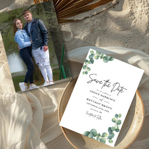 Rustikales Botanisches Eukalyptus Grünes Foto Hoch Save The Date