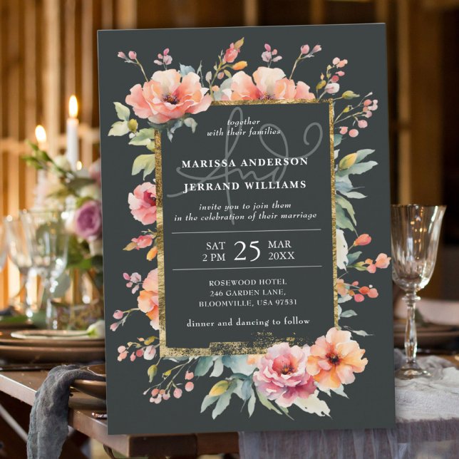 Rustikales botanisches Gartengold-Rahmen Foto Hoch Einladung (Rustic Botanical Garden Gold Frame Photo Wedding Invitation)