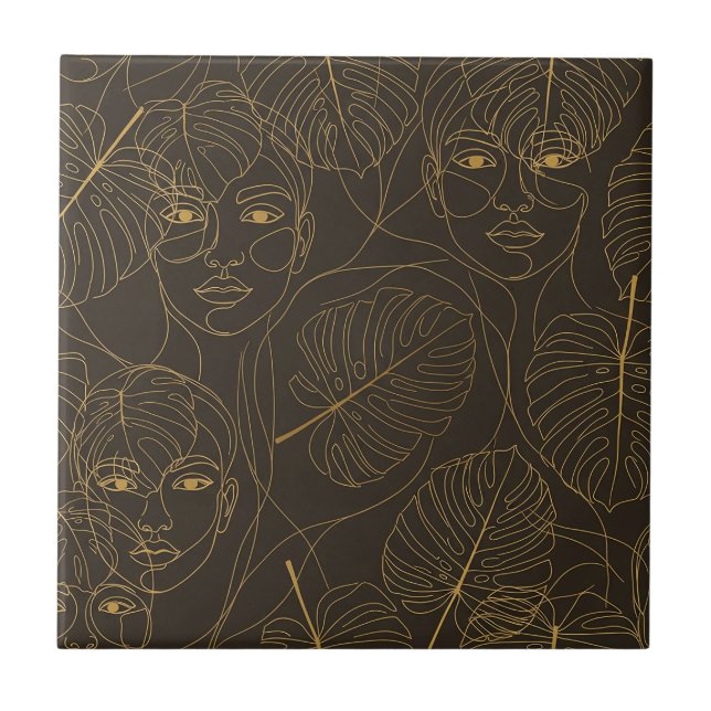 Rustikales botanisches Gesichtslinienmuster (1) Fliese (Vorderseite)