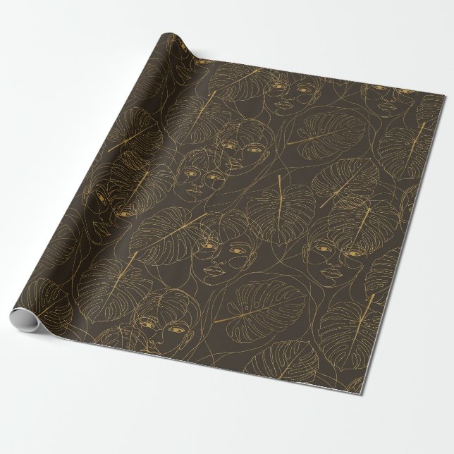 Rustikales botanisches Gesichtslinienmuster (1) Geschenkpapier (Ungerollt)