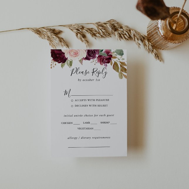 Rustikales Botanisches Hochzeitsmenü UAWG RSVP Karte (Von Creator hochgeladen)
