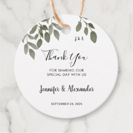 Rustikales botanisches mit Monogramm Danke für Ihr Geschenkanhänger